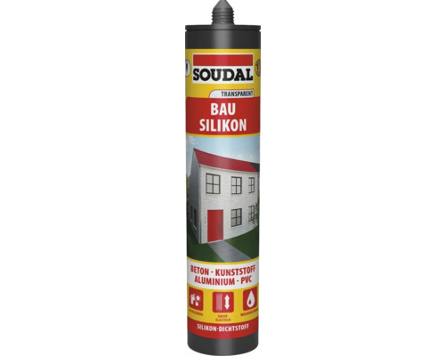 Silicone pour construction et fenêtres Soudal monocomposant transparent 300 ml Soudal Mastic silicone pour bâtiment, transparent, convient pour béton, plastique, aluminium et PVC
