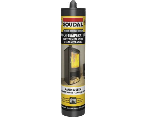 Matériau d'étanchéité Soudal pour poêles et cheminées résistant à la chaleur noir 300 ml Mastic haute température Soudal pour cheminée et poêle