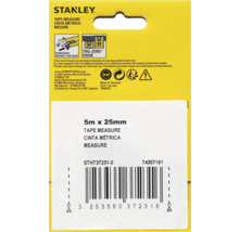 Logo Stanley. Mètre à ruban, 5 mètres sur 25 millimètres, avec aimant amovible pour crochet et crochet Tru-Zero.