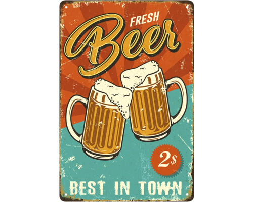 Dekoratives Blechschild mit Biermotiv im Retro Stil