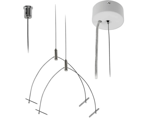 Système de suspension pour lampes avec câbles en acier et éléments de fixation