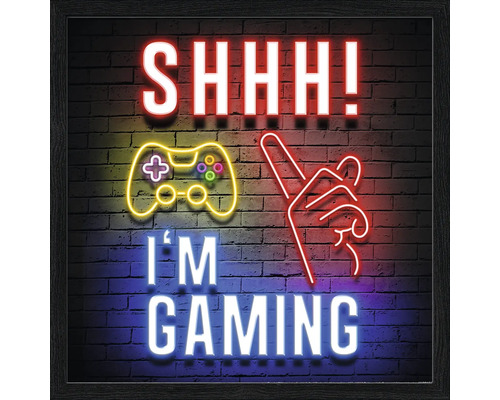 "Art mural décoratif avec le texte ""SHHH! I'M GAMING"" et un symbole de manette de jeu"