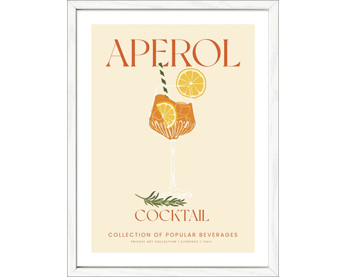 Gerahmtes Bild Aperol Cocktail 33x43 cm Grafik eines Aperol Cocktails im weißen Rahmen