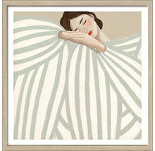 Tableau mural encadré avec une illustration d'une femme endormie sur un fond rayé