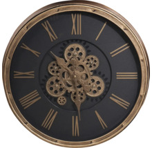 Dekorative Wanduhr mit sichtbarem Uhrwerk und römischen Ziffern