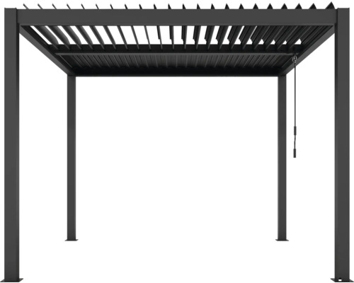 Schwarze Pergola mit verstellbaren Lamellen für den Außenbereich