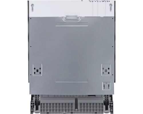 Rückansicht eines Geschirrspülers mit Details zu Anschlüssen und Montagepunkten