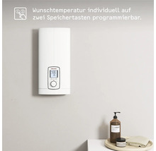 Elektronischer Durchlauferhitzer zur individuellen Temperatureinstellung mit zwei Speichertasten.
