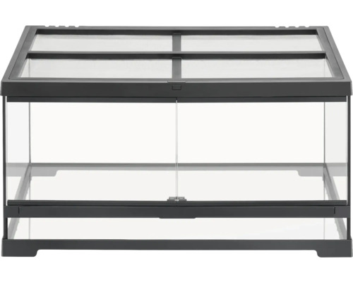 Terrarium vide avec portes coulissantes en verre et couvercle grillagé