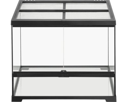 Terrarium vide en verre avec cadre noir et couvercle grillagé