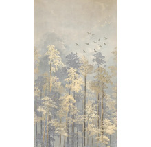 Papier peint avec motif de forêt et représentation d'oiseaux