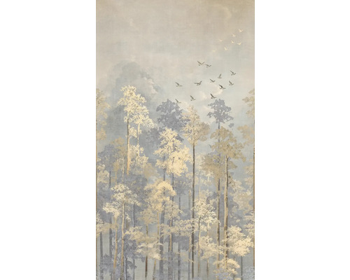 Papier peint panoramique intissé 79144-7 CosmoLiving arbres bleu-beige 3 pces 159x280cm Papier peint avec motif de forêt et représentation d'oiseaux