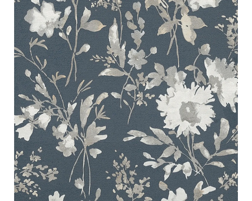 Papier peint intissé CosmoLiving fleurs brillant bleu foncé Papier peint à fleurs avec motif floral
