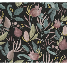 Motif de papier peint avec des fleurs et des feuilles sur fond foncé