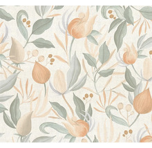 Papier peint avec motif floral de fleurs et de feuilles