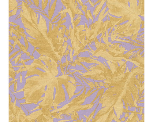 Papier peint intissé CosmoLiving feuilles de la jungle violet or Papier peint avec motif de plantes tropicales