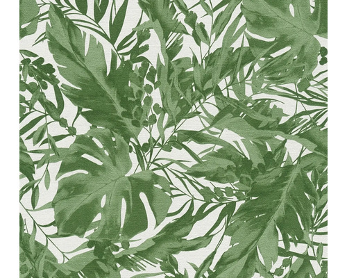 Papier peint intissé CosmoLiving feuilles de la jungle blanc vert Papier peint avec des feuilles tropicales