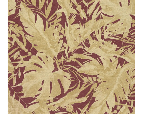 Papier peint intissé CosmoLiving feuilles de la jungle rouge or Papier peint à motif de feuilles