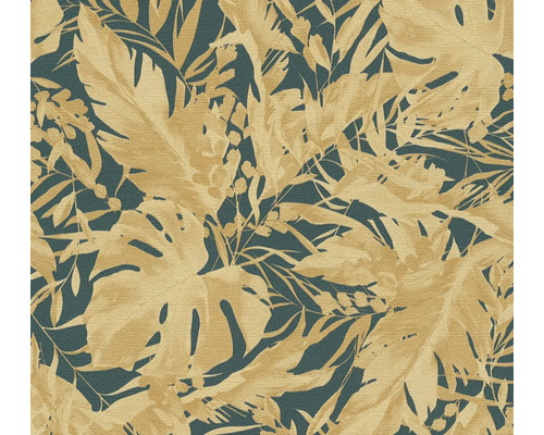 Papier peint intissé CosmoLiving feuilles de la jungle vert foncé or Papier peint avec motif végétal