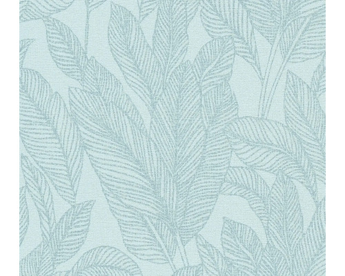 Papier peint intissé CosmoLiving feuilles de fougère bleu clair or Papier peint à motif de feuilles