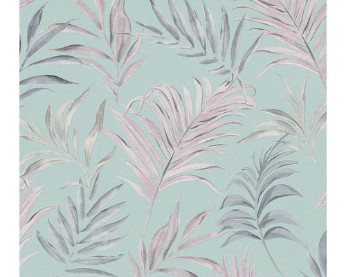 Papier peint intissé CosmoLiving feuilles de palmier bleu clair rose Papier peint avec motif de feuilles