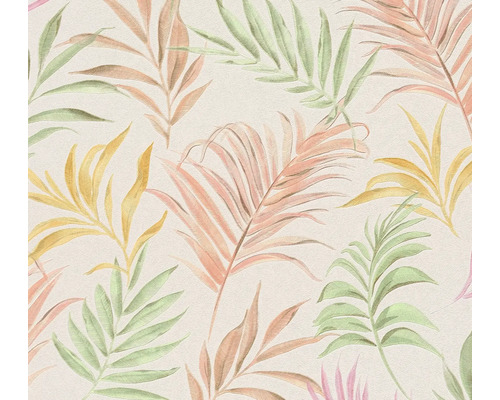 Papier peint intissé CosmoLiving feuilles de palmier blanc rose Papier peint à motif de feuilles