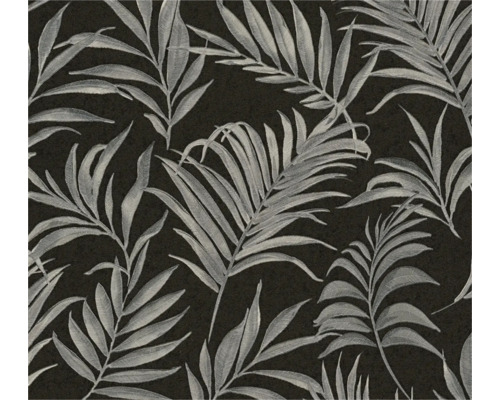 Papier peint intissé CosmoLiving feuilles de palmier noir argent Papier peint à motif de palmier
