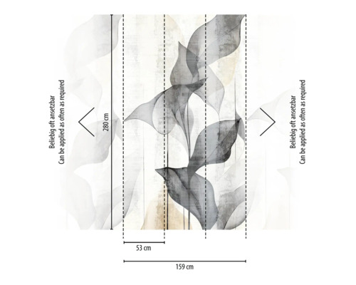 Illustration d'un papier peint avec motif de plantes et indications de taille