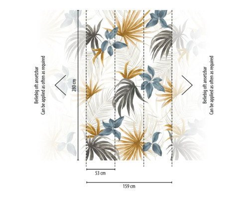 Papier peint à motif de feuilles avec indications de taille