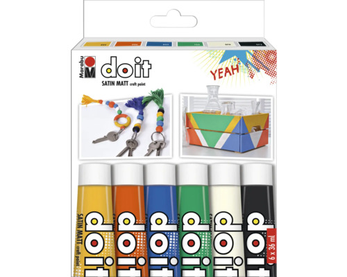 Marabu Do It Satin Matt Set de peinture pour loisirs créatifs avec six tubes de 36 ml