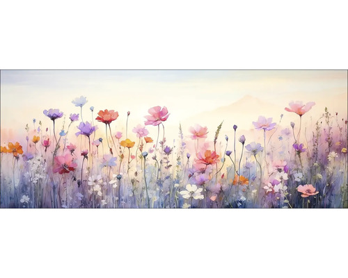 Peinture d'une prairie fleurie avec diverses fleurs