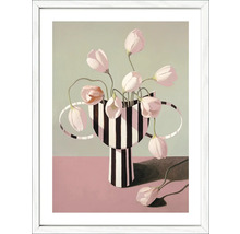 Image encadrée avec arrangement floral dans un vase à rayures