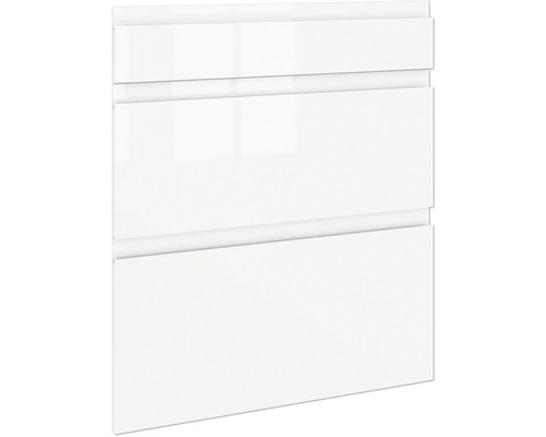PICCANTE Smart Set de façade meuble bas 60 cm 1 cache de tiroir et 2 caches de tablettes blanc haute brillance peint avec poignée encastrée intégrée "AC" Façade d'armoire avec trois tiroirs