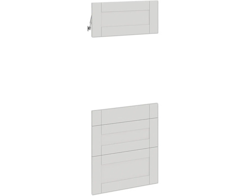 PICCANTE Smart Set de façade armoire midi pour four 1 trappe, 1 cache de tiroir et 2 caches de tablettes maison de campagne gris mat "AM" Deux portes de meubles blanches avec structure à lamelles