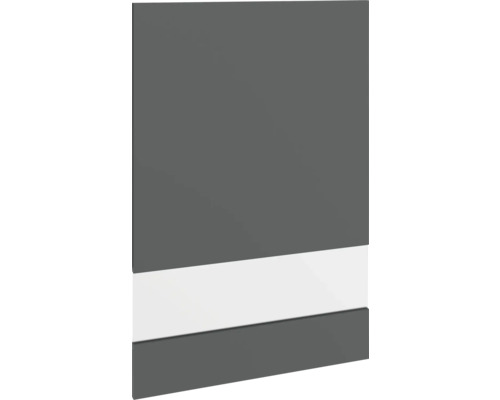 PICCANTE Smart Porte en verre à segment pour armoire haute 60 x 89,2 cm anthracite mat avec bord épais "R" Façade de meuble grise avec bande blanche pour aménagement intérieur
