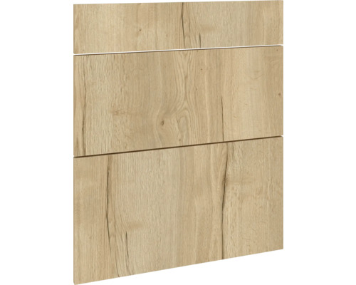 PICCANTE Smart Set de façade meuble bas 60 cm 1 cache de tiroir et 2 caches de tablettes chêne sauvage reproduction avec bord épais "AC" Trois tiroirs en bois avec grain