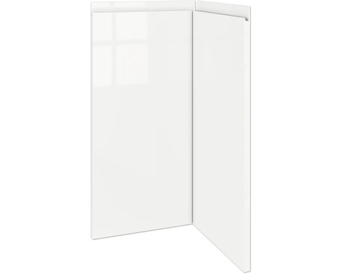 PICCANTE Smart Set de façade Meuble bas d'angle 90 cm 2 portes pivotantes blanc haute brillance peint avec poignée encastrée intégrée « AH » Deux façades de meubles blanches brillantes
