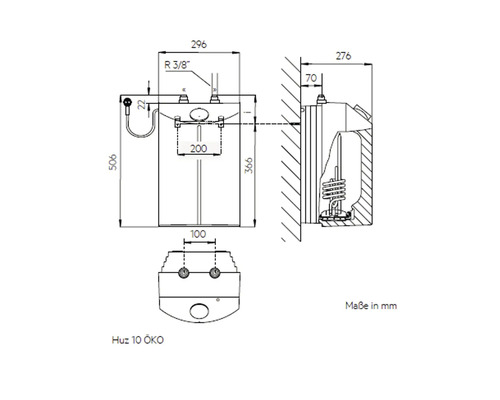 Schéma technique du chauffe-eau Hüz 10 ÖKO avec indication des dimensions