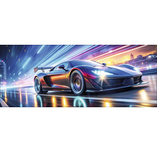 Voiture de sport en mouvement sur une route de nuit