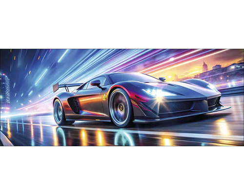 Voiture de sport en mouvement sur une route de nuit