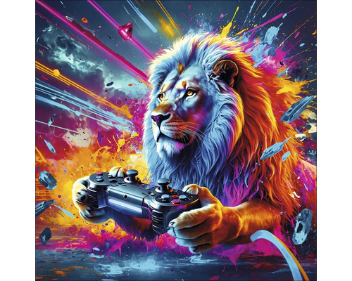 Illustration d'un lion avec une manette de jeu