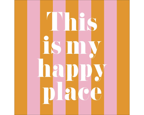Dekoratives Wandbild mit dem Schriftzug 'This is my happy place' vor gestreiftem Hintergrund
