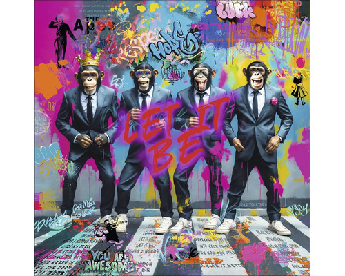 Image murale décorative avec des singes en costume et des éléments de graffiti