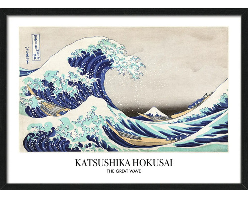 Tableau encadré Hokusai The Great Wave 73x53 cm Décoration murale encadrée avec le motif La Grande Vague de Katsushika Hokusai