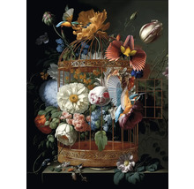 Illustration décorative d'une cage à oiseaux avec des fleurs et des oiseaux