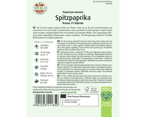 Samenpackung Spitzpaprika Kostas F1-Hybride