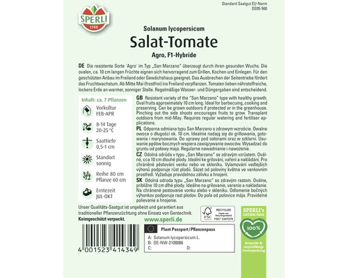Paquet de graines de tomate à salade Agro, hybride F1 de Sperli