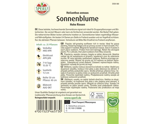 Paquet de graines de tournesol géant de la marque Sperli