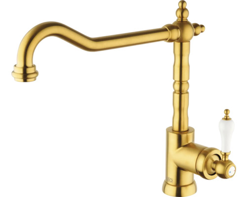 KEO Küchenarmatur DUOMO gold gebürstet Goldfarbene Küchenarmatur mit klassischem Design und weißem Griff