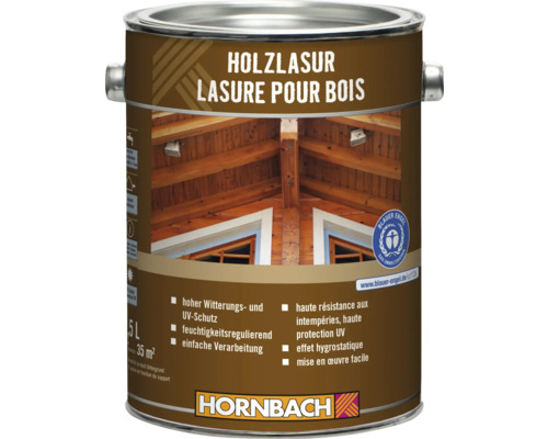 Lasure pour bois dans un seau métallique avec le logo Hornbach